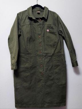 Duluth Trading Co Olive Green Button-Front Utility Jacket Dress Size XL
